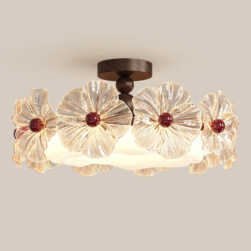 Modern Luxury Iron Acrylic Crystal Flower-Shaped Round LED Semi-Flush Mount Ceiling Light For Living Room & Bedroom