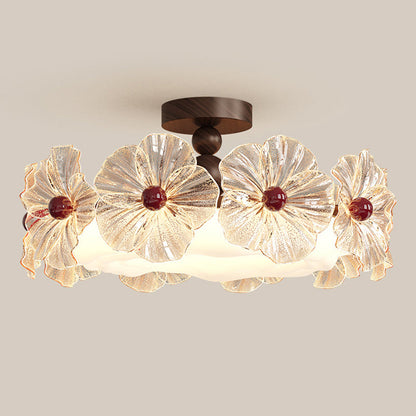 Modern Luxury Iron Acrylic Crystal Flower-Shaped Round LED Semi-Flush Mount Ceiling Light For Living Room & Bedroom