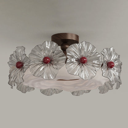 Modern Luxury Iron Acrylic Crystal Flower-Shaped Round LED Semi-Flush Mount Ceiling Light For Living Room & Bedroom
