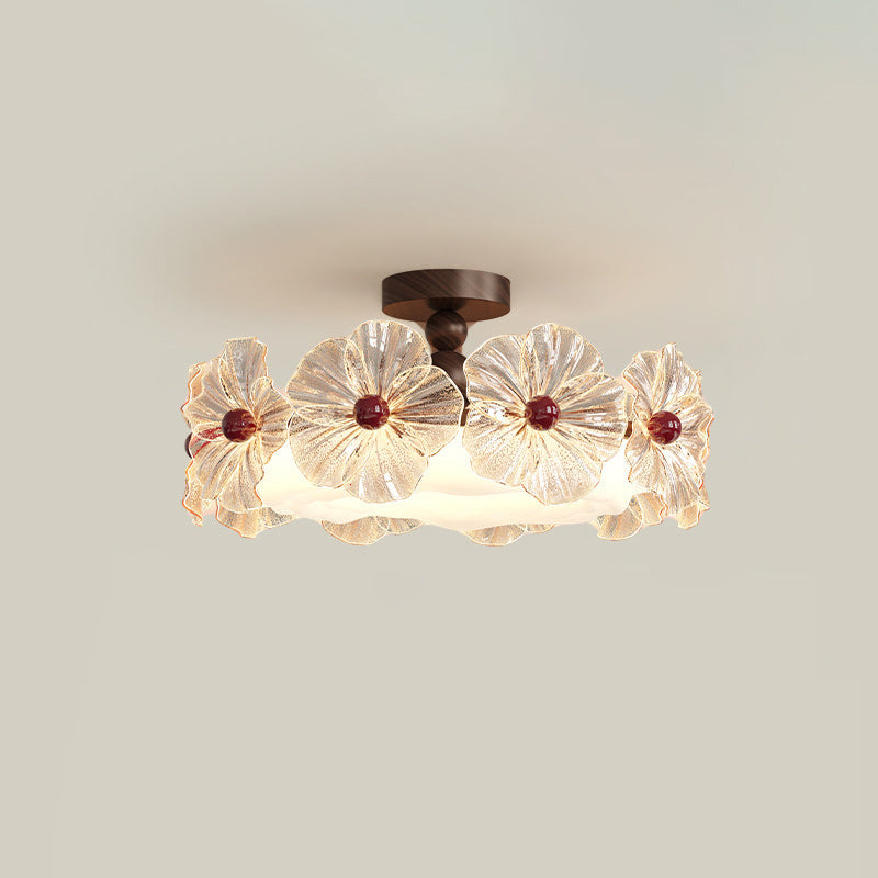 Modern Luxury Iron Acrylic Crystal Flower-Shaped Round LED Semi-Flush Mount Ceiling Light For Living Room & Bedroom