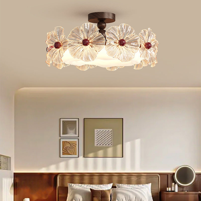 Modern Luxury Iron Acrylic Crystal Flower-Shaped Round LED Semi-Flush Mount Ceiling Light For Living Room & Bedroom