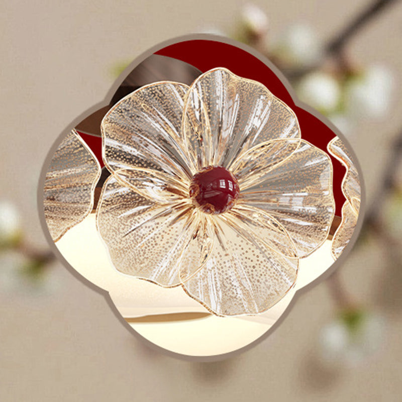Modern Luxury Iron Acrylic Crystal Flower-Shaped Round LED Semi-Flush Mount Ceiling Light For Living Room & Bedroom