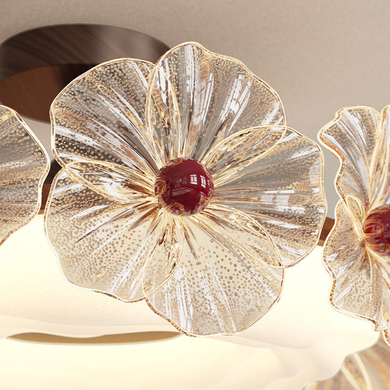 Modern Luxury Iron Acrylic Crystal Flower-Shaped Round LED Semi-Flush Mount Ceiling Light For Living Room & Bedroom