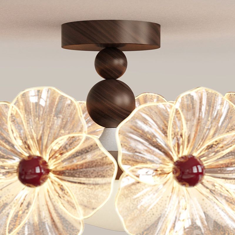 Modern Luxury Iron Acrylic Crystal Flower-Shaped Round LED Semi-Flush Mount Ceiling Light For Living Room & Bedroom