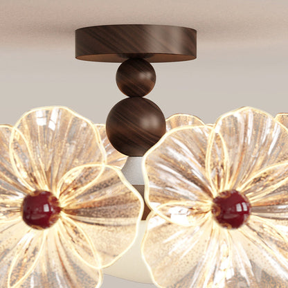 Modern Luxury Iron Acrylic Crystal Flower-Shaped Round LED Semi-Flush Mount Ceiling Light For Living Room & Bedroom