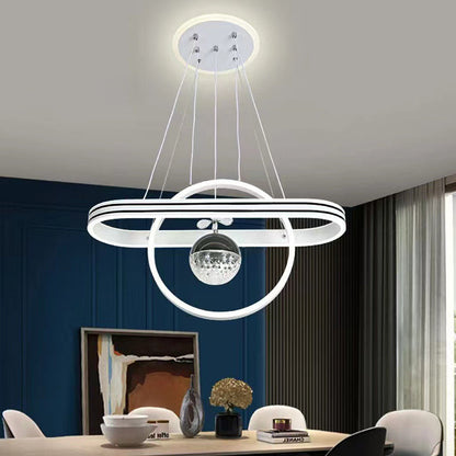 Contemporary Creative Aluminum Oval Heart-shaped Round LED Island Light Chandelier For Dining Room