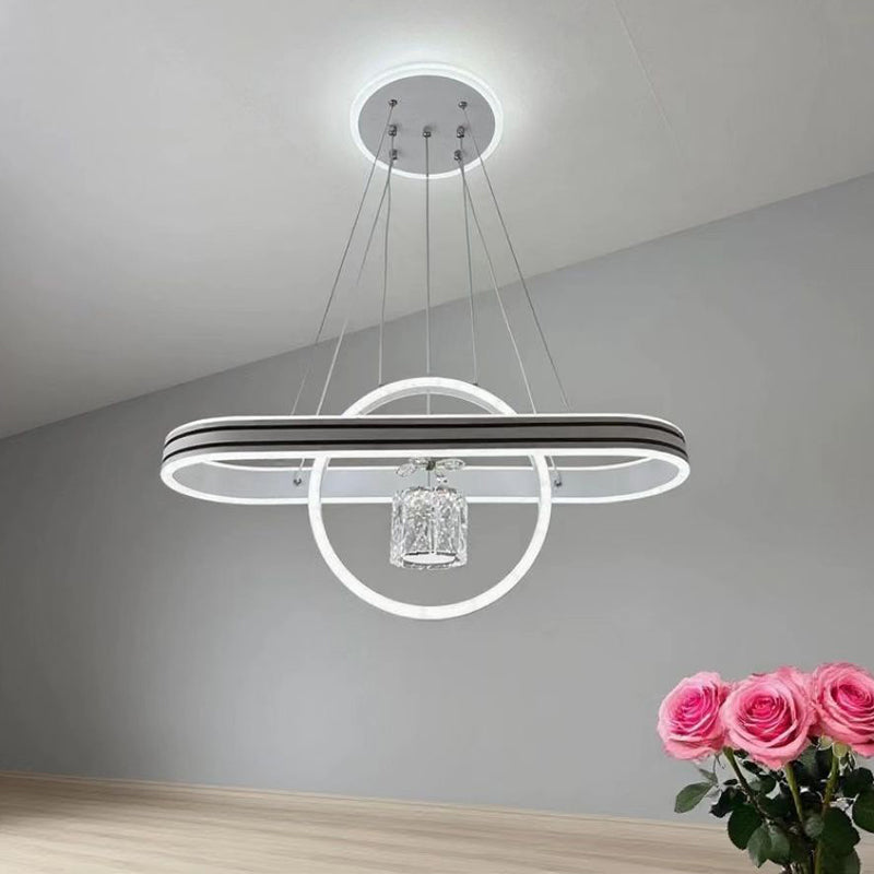 Contemporary Creative Aluminum Oval Heart-shaped Round LED Island Light Chandelier For Dining Room