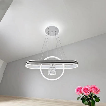Contemporary Creative Aluminum Oval Heart-shaped Round LED Island Light Chandelier For Dining Room