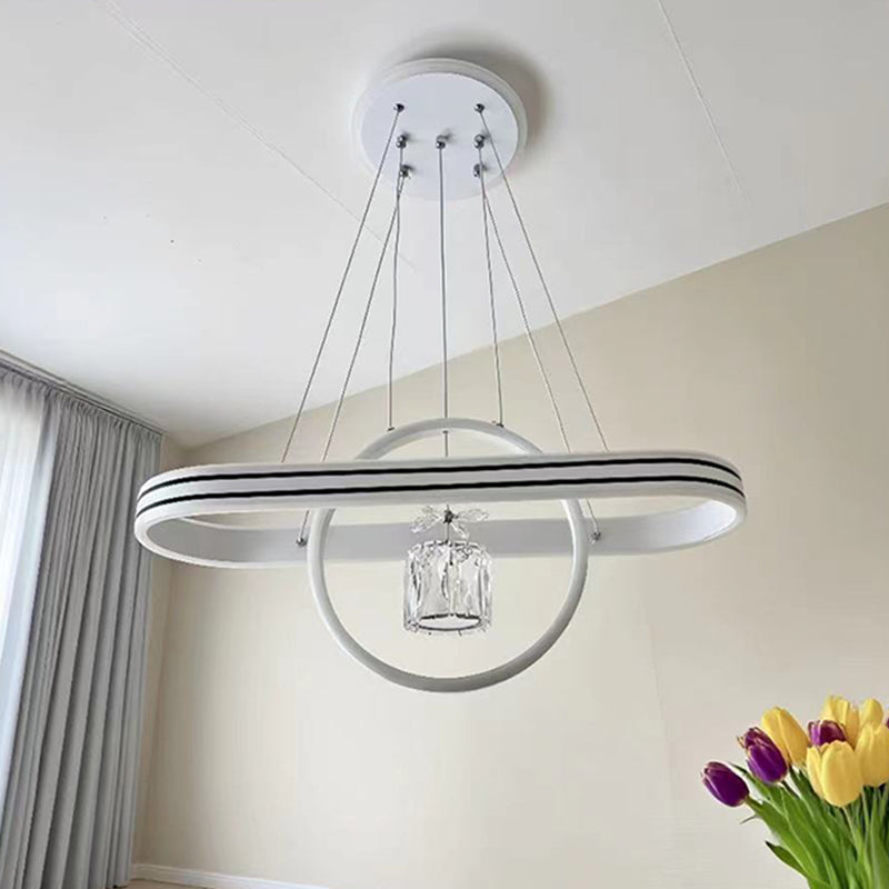 Contemporary Creative Aluminum Oval Heart-shaped Round LED Island Light Chandelier For Dining Room