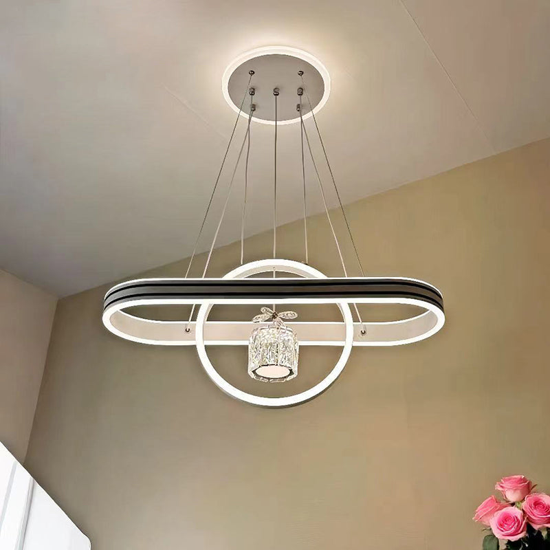 Contemporary Creative Aluminum Oval Heart-shaped Round LED Island Light Chandelier For Dining Room