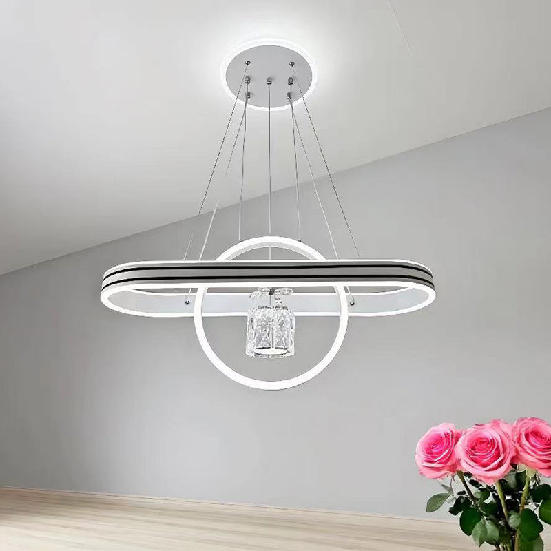Contemporary Creative Aluminum Oval Heart-shaped Round LED Island Light Chandelier For Dining Room