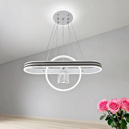 Contemporary Creative Aluminum Oval Heart-shaped Round LED Island Light Chandelier For Dining Room