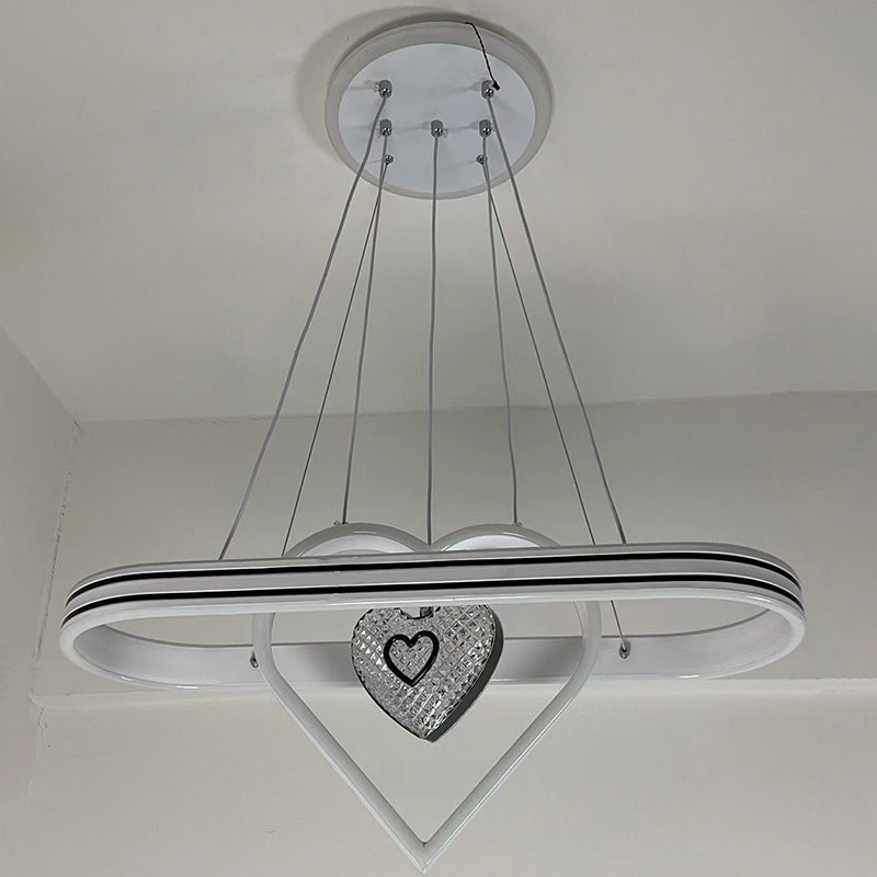 Contemporary Creative Aluminum Oval Heart-shaped Round LED Island Light Chandelier For Dining Room
