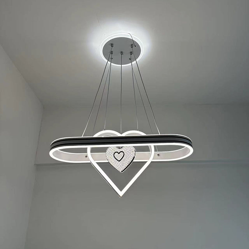 Contemporary Creative Aluminum Oval Heart-shaped Round LED Island Light Chandelier For Dining Room