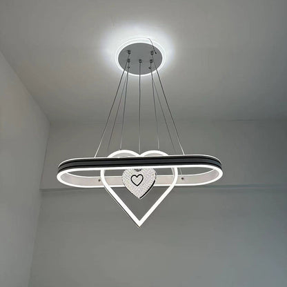Contemporary Creative Aluminum Oval Heart-shaped Round LED Island Light Chandelier For Dining Room