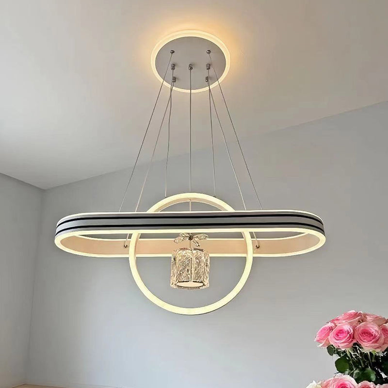 Contemporary Creative Aluminum Oval Heart-shaped Round LED Island Light Chandelier For Dining Room