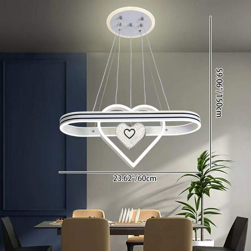 Contemporary Creative Aluminum Oval Heart-shaped Round LED Island Light Chandelier For Dining Room