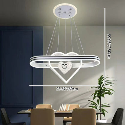 Contemporary Creative Aluminum Oval Heart-shaped Round LED Island Light Chandelier For Dining Room
