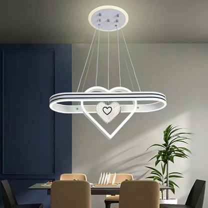 Contemporary Creative Aluminum Oval Heart-shaped Round LED Island Light Chandelier For Dining Room