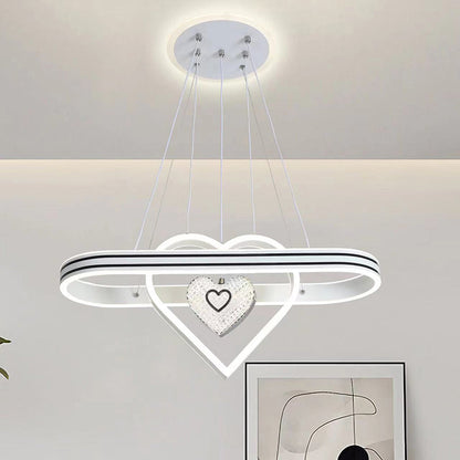 Contemporary Creative Aluminum Oval Heart-shaped Round LED Island Light Chandelier For Dining Room