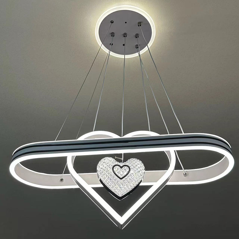 Contemporary Creative Aluminum Oval Heart-shaped Round LED Island Light Chandelier For Dining Room