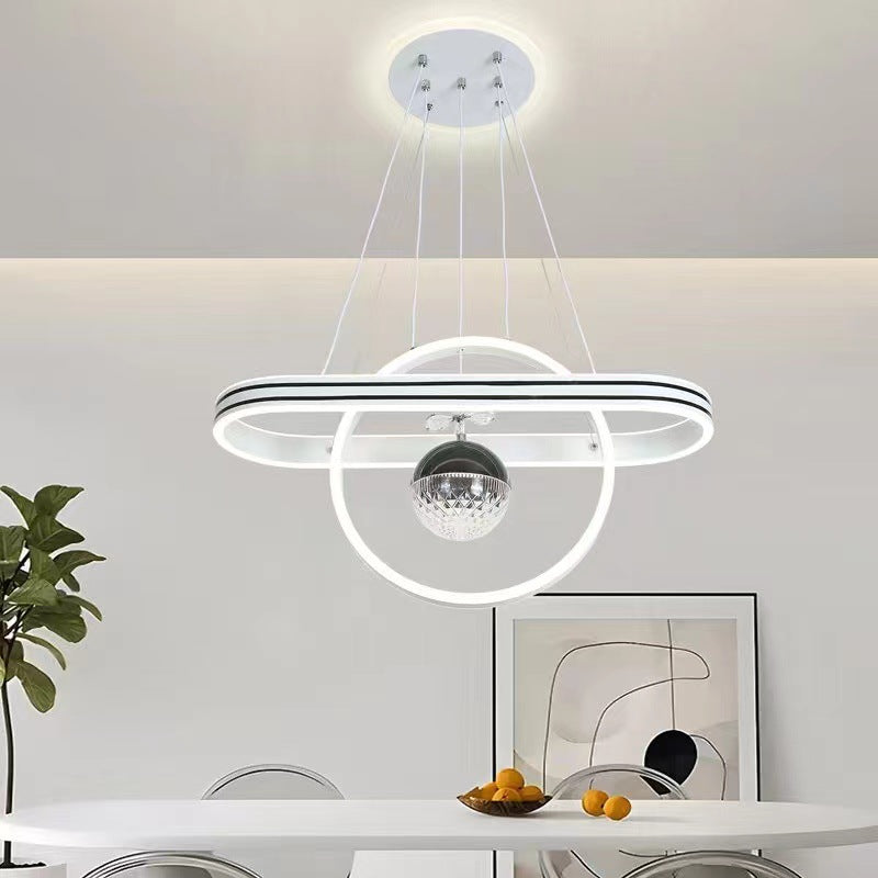 Contemporary Creative Aluminum Oval Heart-shaped Round LED Island Light Chandelier For Dining Room