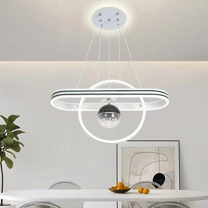 Contemporary Creative Aluminum Oval Heart-shaped Round LED Island Light Chandelier For Dining Room