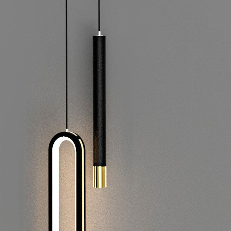 Modern Minimalist Elliptical Iron Aluminum Acrylic LED Pendant Light For Bedroom