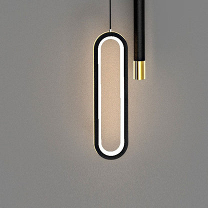 Modern Minimalist Elliptical Iron Aluminum Acrylic LED Pendant Light For Bedroom