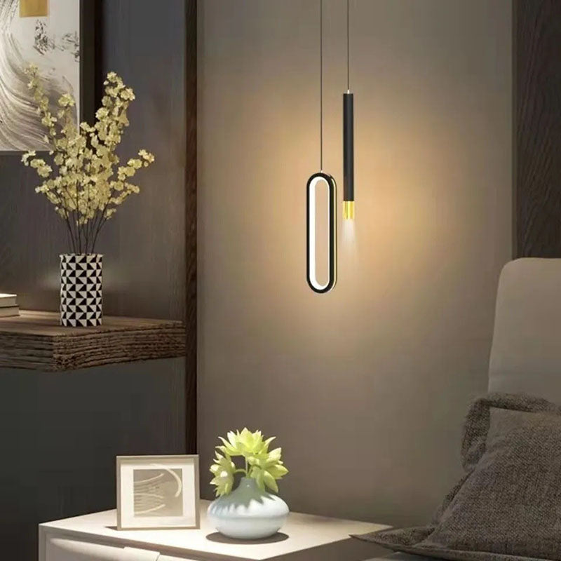 Modern Minimalist Elliptical Iron Aluminum Acrylic LED Pendant Light For Bedroom
