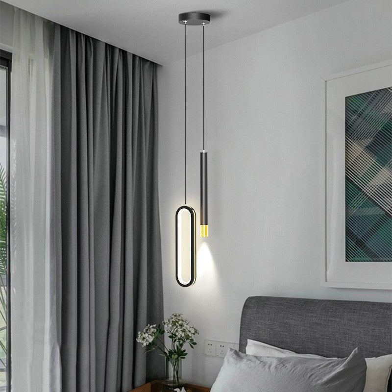 Modern Minimalist Elliptical Iron Aluminum Acrylic LED Pendant Light For Bedroom