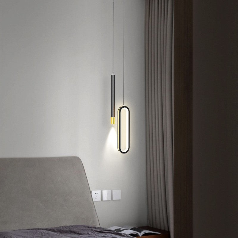 Modern Minimalist Elliptical Iron Aluminum Acrylic LED Pendant Light For Bedroom