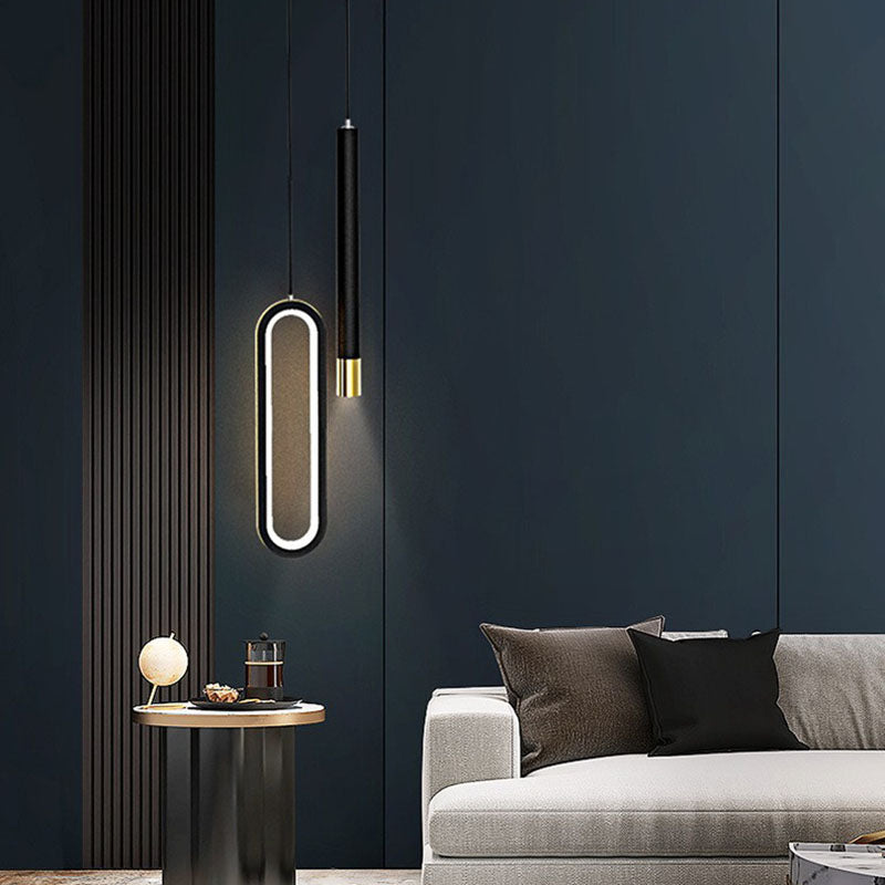 Modern Minimalist Elliptical Iron Aluminum Acrylic LED Pendant Light For Bedroom