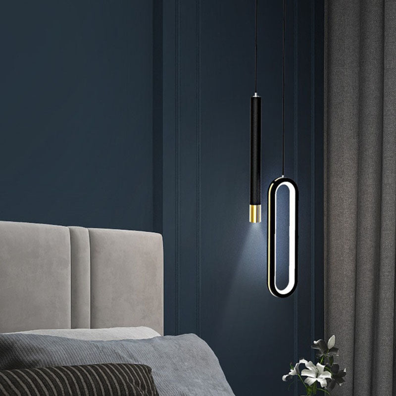 Modern Minimalist Elliptical Iron Aluminum Acrylic LED Pendant Light For Bedroom