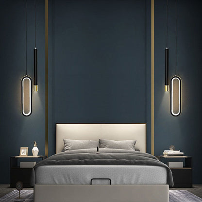 Modern Minimalist Elliptical Iron Aluminum Acrylic LED Pendant Light For Bedroom