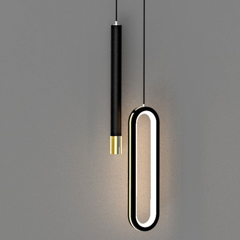 Modern Minimalist Elliptical Iron Aluminum Acrylic LED Pendant Light For Bedroom