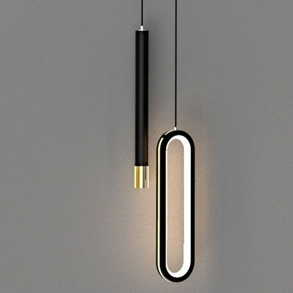 Modern Minimalist Elliptical Iron Aluminum Acrylic LED Pendant Light For Bedroom