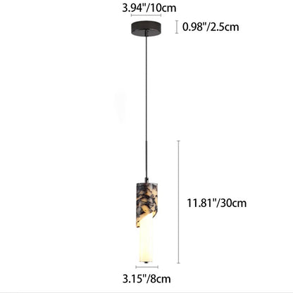 Modern Luxury Columnar Metal Marble Glass LED Pendant Light For Bedroom