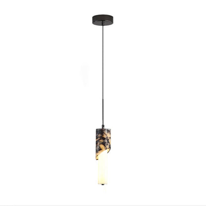 Modern Luxury Columnar Metal Marble Glass LED Pendant Light For Bedroom