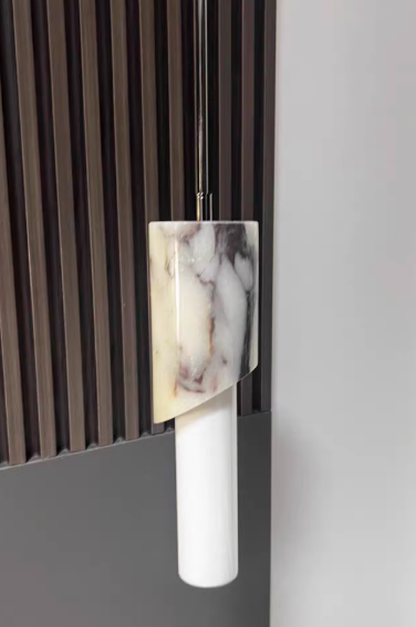 Modern Luxury Columnar Metal Marble Glass LED Pendant Light For Bedroom