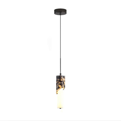 Modern Luxury Columnar Metal Marble Glass LED Pendant Light For Bedroom