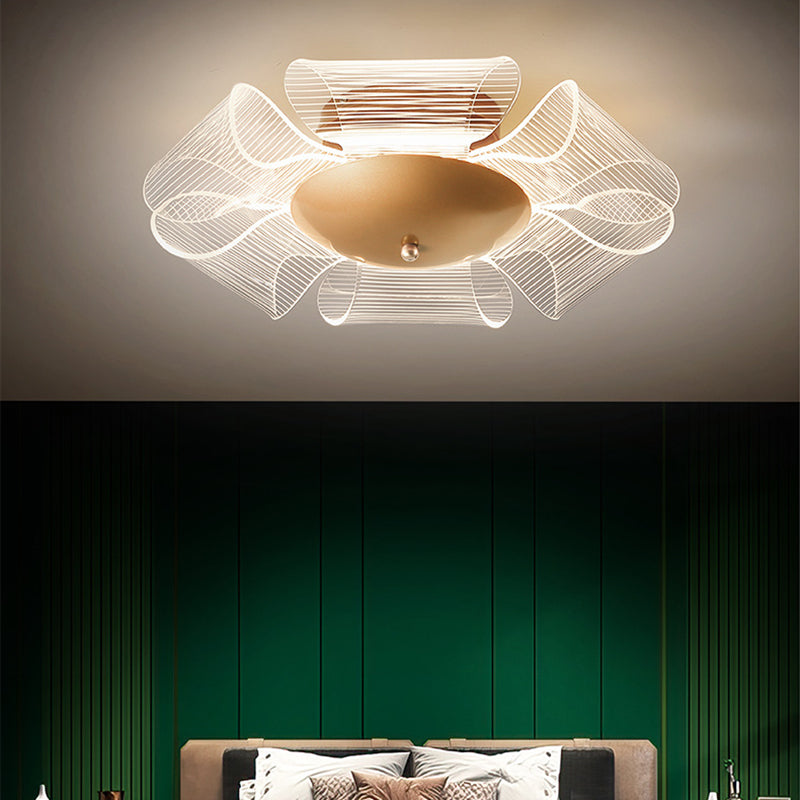 Contemporary Luxury Flower Acrylic Iron LED Semi-Flush Mount Ceiling Light For Living Room