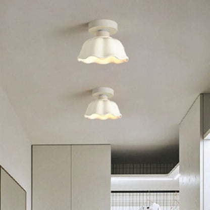 Contemporary Nordic Flower Iron Glass Ceramic 1-Light Semi-Flush Mount Ceiling Light For Entryway