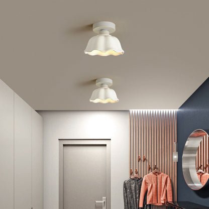 Contemporary Nordic Flower Iron Glass Ceramic 1-Light Semi-Flush Mount Ceiling Light For Entryway