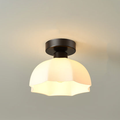 Contemporary Nordic Flower Iron Glass Ceramic 1-Light Semi-Flush Mount Ceiling Light For Entryway