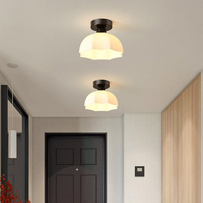 Contemporary Nordic Flower Iron Glass Ceramic 1-Light Semi-Flush Mount Ceiling Light For Entryway