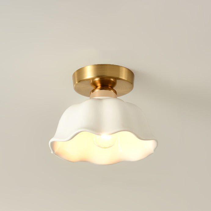 Contemporary Nordic Flower Iron Glass Ceramic 1-Light Semi-Flush Mount Ceiling Light For Entryway