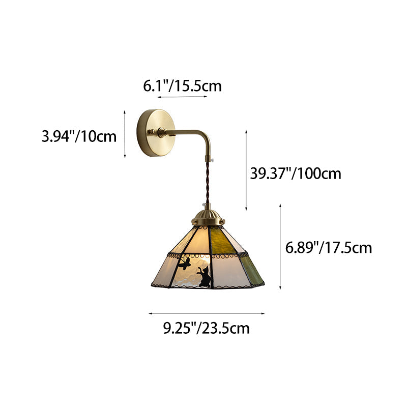 Contemporary Creative Cone Cat Butterfly Brass Glass 1-Light Wall Sconce Lamp For Bedroom
