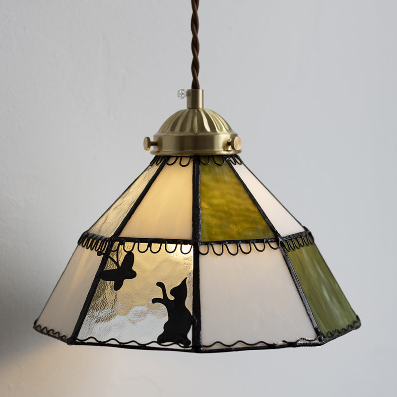 Contemporary Creative Cone Cat Butterfly Brass Glass 1-Light Wall Sconce Lamp For Bedroom