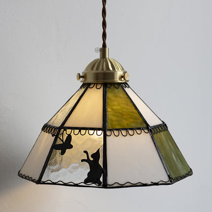 Contemporary Creative Cone Cat Butterfly Brass Glass 1-Light Wall Sconce Lamp For Bedroom